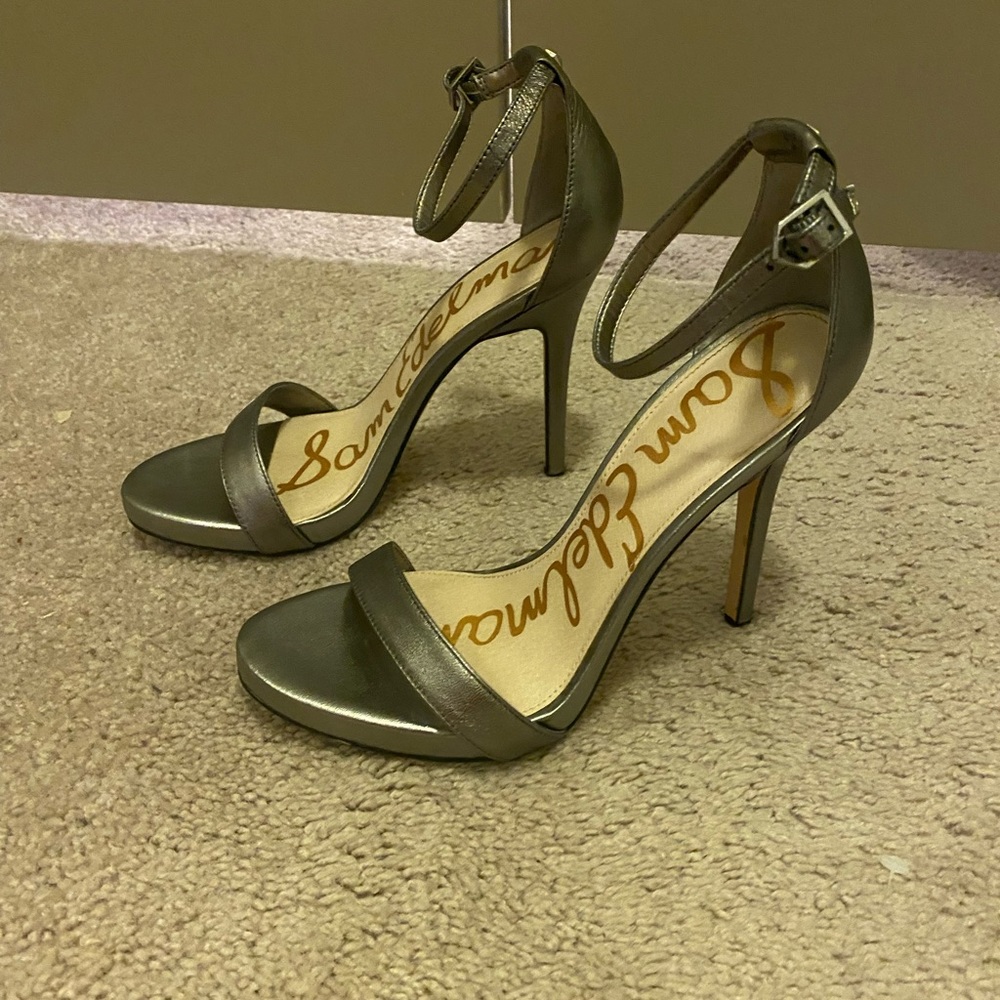 Sam Edelman Silver Metallic Strapped Stiletto Size 7.5
